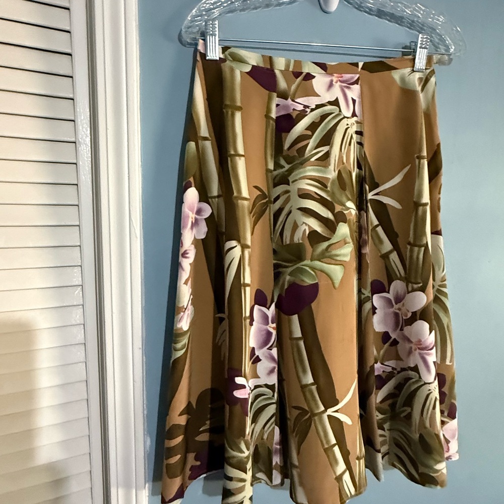 Tropical Floral A-Line Skirt - Brown and Purple - Picture 9 of 16